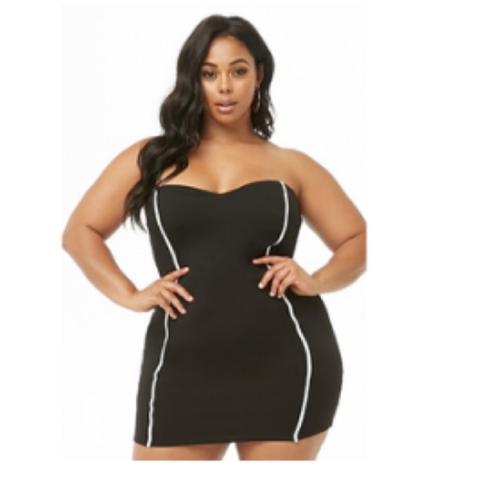 Black dress with white stripes
